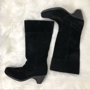 Dansko black leather suede cuffed knee high boots